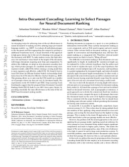 Intra-Document Cascading: Learning to Select Passages for Neural
  Document Ranking