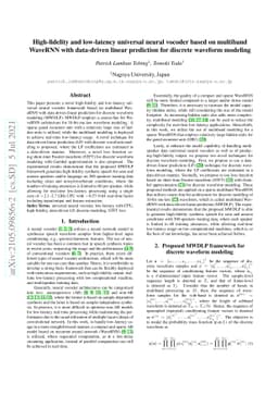 High-Fidelity and Low-Latency Universal Neural Vocoder based on
  Multiband WaveRNN with Data-Driven Linear Prediction for Discrete Waveform
  Modeling