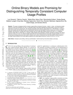 Online Binary Models are Promising for Distinguishing Temporally
  Consistent Computer Usage Profiles