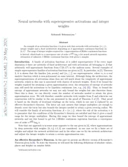 Neural networks with superexpressive activations and integer weights