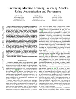 Preventing Machine Learning Poisoning Attacks Using Authentication and
  Provenance