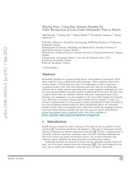 Sharing Pain: Using Pain Domain Transfer for Video Recognition of Low
  Grade Orthopedic Pain in Horses