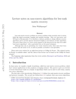 Lecture notes on non-convex algorithms for low-rank matrix recovery