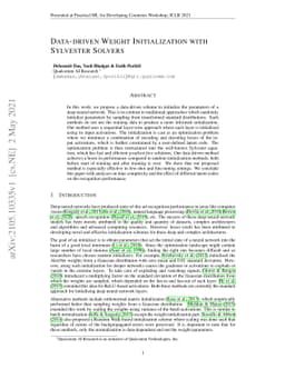 Data-driven Weight Initialization with Sylvester Solvers
