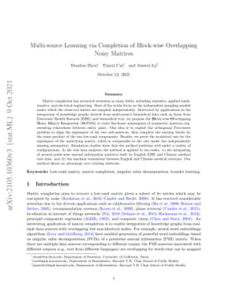 Multi-source Learning via Completion of Block-wise Overlapping Noisy
  Matrices