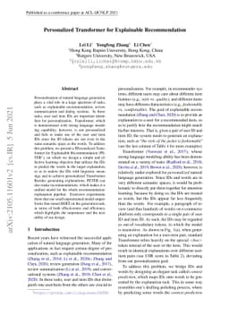 Personalized Transformer for Explainable Recommendation