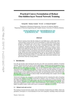 Practical Convex Formulation of Robust One-hidden-layer Neural Network
  Training