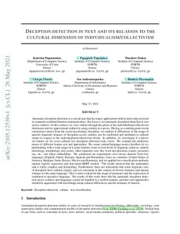 Deception detection in text and its relation to the cultural dimension
  of individualism/collectivism
