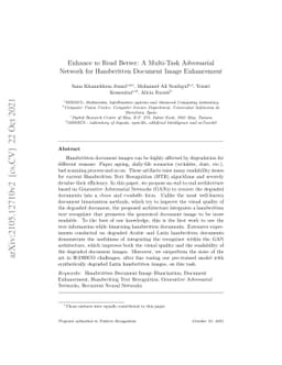 Enhance to Read Better: A Multi-Task Adversarial Network for Handwritten
  Document Image Enhancement