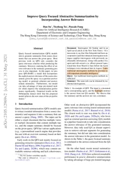 Improve Query Focused Abstractive Summarization by Incorporating Answer
  Relevance