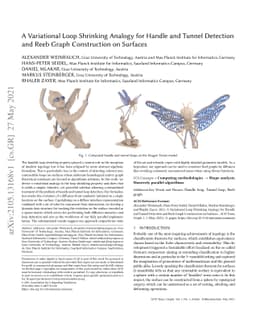 A Variational Loop Shrinking Analogy for Handle and Tunnel Detection and
  Reeb Graph Construction on Surfaces