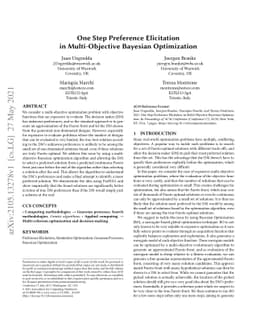 One Step Preference Elicitation in Multi-Objective Bayesian Optimization