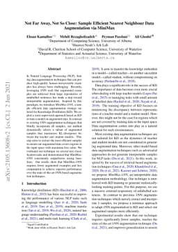 Not Far Away, Not So Close: Sample Efficient Nearest Neighbour Data
  Augmentation via MiniMax