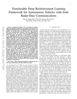 Transferable Deep Reinforcement Learning Framework for Autonomous
  Vehicles with Joint Radar-Data Communications
