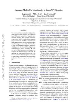 Language Models Use Monotonicity to Assess NPI Licensing