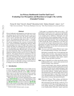 Are Privacy Dashboards Good for End Users? Evaluating User Perceptions
  and Reactions to Google's My Activity (Extended Version)