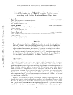 Joint Optimization of Multi-Objective Reinforcement Learning with Policy
  Gradient Based Algorithm