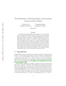 The Definitions of Interpretability and Learning of Interpretable Models