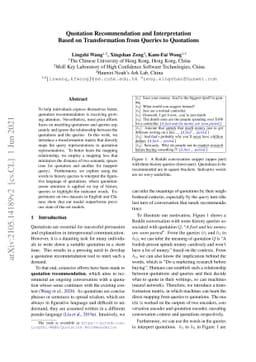 Quotation Recommendation and Interpretation Based on Transformation from
  Queries to Quotations