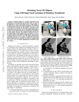 Orienting Novel 3D Objects Using Self-Supervised Learning of Rotation
  Transforms
