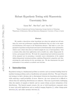 Robust Hypothesis Testing with Wasserstein Uncertainty Sets