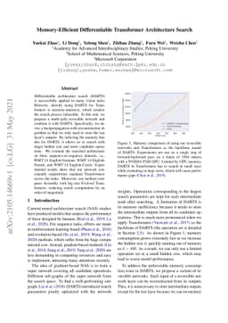 Memory-Efficient Differentiable Transformer Architecture Search