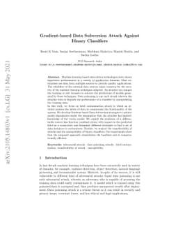 Gradient-based Data Subversion Attack Against Binary Classifiers