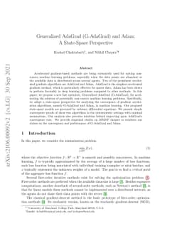 Generalized AdaGrad (G-AdaGrad) and Adam: A State-Space Perspective