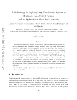 A Methodology for Exploring Deep Convolutional Features in Relation to
  Hand-Crafted Features with an Application to Music Audio Modeling
