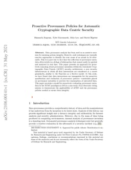 Proactive Provenance Policies for Automatic Cryptographic Data Centric
  Security