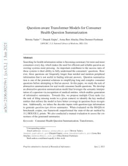 Question-aware Transformer Models for Consumer Health Question
  Summarization