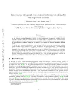 Experiments with graph convolutional networks for solving the vertex
  $p$-center problem