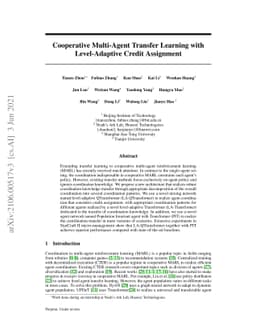 Cooperative Multi-Agent Transfer Learning with Level-Adaptive Credit
  Assignment