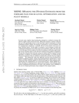 SHINE: SHaring the INverse Estimate from the forward pass for bi-level
  optimization and implicit models