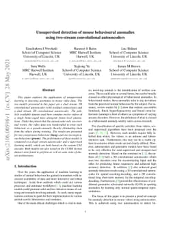 Unsupervised detection of mouse behavioural anomalies using two-stream
  convolutional autoencoders