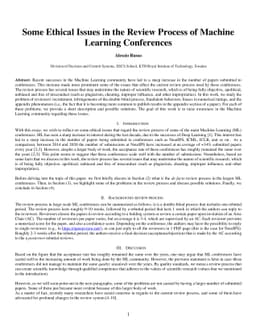 Some Ethical Issues in the Review Process of Machine Learning
  Conferences