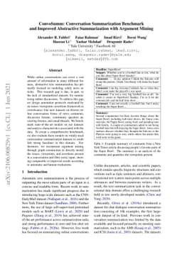 ConvoSumm: Conversation Summarization Benchmark and Improved Abstractive
  Summarization with Argument Mining