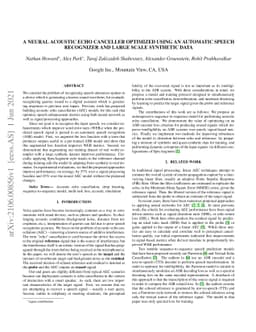 A Neural Acoustic Echo Canceller Optimized Using An Automatic Speech
  Recognizer And Large Scale Synthetic Data