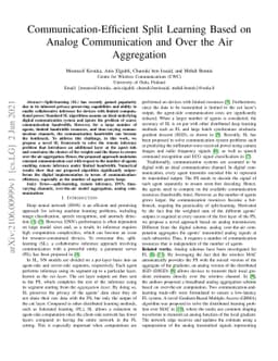 Communication-Efficient Split Learning Based on Analog Communication and
  Over the Air Aggregation
