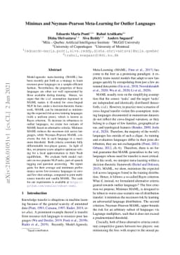 Minimax and Neyman-Pearson Meta-Learning for Outlier Languages