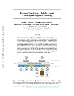 Decision Transformer: Reinforcement Learning via Sequence Modeling
