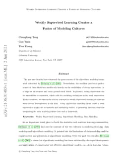 Weakly Supervised Learning Creates a Fusion of Modeling Cultures