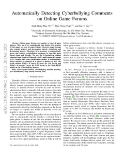Automatically Detecting Cyberbullying Comments on Online Game Forums
