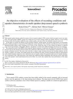 An objective evaluation of the effects of recording conditions and
  speaker characteristics in multi-speaker deep neural speech synthesis