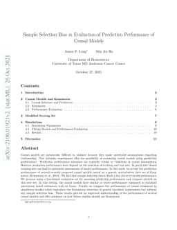 Sample Selection Bias in Evaluation of Prediction Performance of Causal
  Models