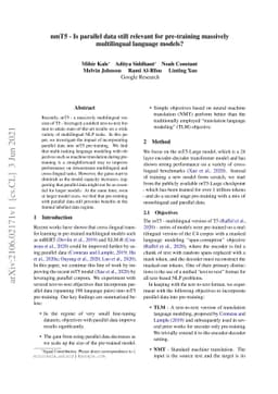nmT5 -- Is parallel data still relevant for pre-training massively
  multilingual language models?