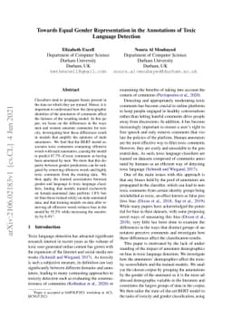 Towards Equal Gender Representation in the Annotations of Toxic Language
  Detection