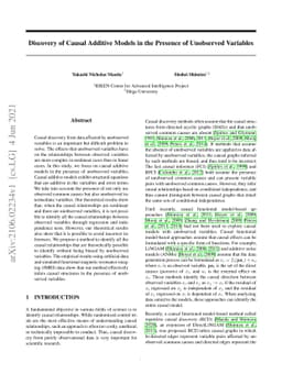Discovery of Causal Additive Models in the Presence of Unobserved
  Variables