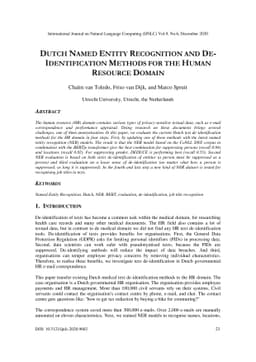 Dutch Named Entity Recognition and De-identification Methods for the
  Human Resource Domain