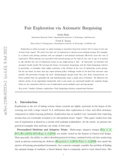 Fair Exploration via Axiomatic Bargaining